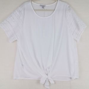 Love Letter Collection Womens Blouse 3XL White Lace Short‎ Sleeves Tie Waist